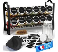 Deco haus® Etagere avec Boite a Epices Lot de 12 avec Étiquettes - Rangement pour épices de cuisine - Couvercle en aluminium