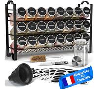 Deco haus® Etagere avec Pot a Epices Lot de 24 Boite avec Étiquettes d'épices Françaises - Rangement Cuisine