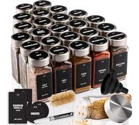 Deco haus® Lot de 24 Bocaux à Épices Carrés Hermétiques [avec Étiquettes & Saupoudreur] - Bocaux en Verre - Pot a Epices en Verre et Bois, Spice Jars - Récipients d'Épices - Pot a Epice