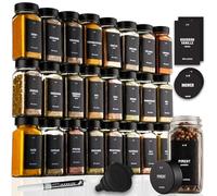 Deco haus® Lot de 24 Bocaux à Épices Carrés Hermétiques [avec Étiquettes & Saupoudreur] - Bocaux en Verre - Pot a Epices en Verre et Bois, Spice Jars - Récipients d'Épices - Pot à Epices