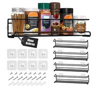Deco haus® Lot de 4 Étagères à Epices en Métal - Rangement de Cuisine ou Placard, Organisateur d'Épices - Compatible avec nos Bocaux - Support Mural à Visser ou à Coller - Noir, 29x6.35x5cm