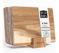 Deco haus Lot de 6 Planche a Decouper Petite [1,5 cm D'ÉPAISSEUR] - Planche de Cuisine en Bois Antibactérien 27 x 13,5 cm - Decouper Bois d'acacia - Pour Un Bon Petit déjeuner