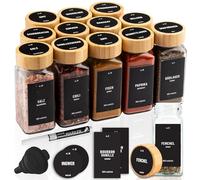 Deco haus® Pots à Épices Carrés Hermétiques, Set de 12 [avec Étiquettes & Saupoudreur] - Bocaux à Épices en Verre - Conteneurs à Épices, Spice Jars - Rangement d'Épices - Conteneurs pour Épices