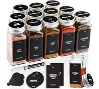 Deco haus® Pots à Épices Carrés Hermétiques, Set de 12 [avec Étiquettes & Saupoudreur] - Bocaux à Épices en Verre - Conteneurs à Épices, Spice Jars - Rangement d'Épices - Conteneurs pour Épices