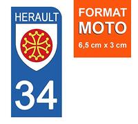 DECO-IDEES 1 Sticker pour Plaque d'immatriculation Moto, 34 HERAULT - Stickers Garanti 5 Ans
