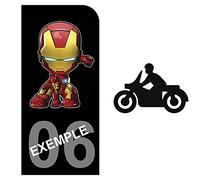 DECO-IDEES 1 Sticker pour Plaque d'immatriculation Moto Ironman, Fond Noir, avec Votre N° de département - Sticker Garanti 5 Ans