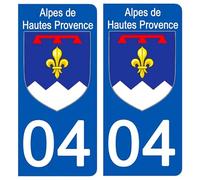 DECO-IDEES 2 Stickers pour Plaque d'immatriculation, 04, Blason Alpes de Hautes Provence - Stickers Garanti 5 Ans
