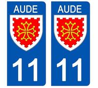 DECO-IDEES 2 Stickers pour Plaque d'immatriculation, 11 Blason AUDE- Stickers Garanti 5 Ans
