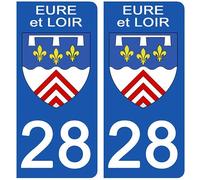 DECO-IDEES 2 Stickers pour Plaque d'immatriculation - 28 - Blason EURE et Loir- Stickers Garanti 5 Ans