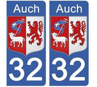 DECO-IDEES 2 Stickers pour Plaque d'immatriculation, 32 Auch, Gers, Région OCCITANIE - Stickers Garanti 5 Ans
