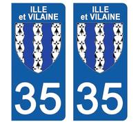 DECO-IDEES 2 Stickers pour Plaque d'immatriculation - 35 - Blason ILLE ET VILAINE- Stickers Garanti 5 Ans