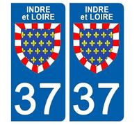 DECO-IDEES 2 Stickers pour Plaque d'immatriculation - 37 - Blason INDRE ET Loire- Stickers Garanti 5 Ans
