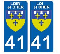 DECO-IDEES 2 Stickers pour Plaque d'immatriculation - 41 - Blason Loir ET Cher- Stickers Garanti 5 Ans