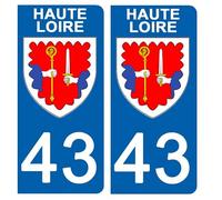 DECO-IDEES 2 Stickers pour Plaque d'immatriculation, 43 Haute-Loire- Stickers Garanti 5 Ans