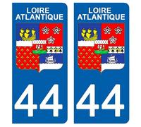DECO-IDEES 2 Stickers pour Plaque d'immatriculation - 44 - Blason Loire Atlantique- Stickers Garanti 5 Ans