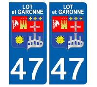 DECO-IDEES 2 Stickers pour Plaque d'immatriculation - 47 - Blason LOT ET GARONNE- Stickers Garanti 5 Ans