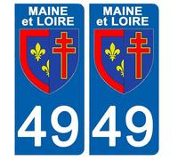 DECO-IDEES 2 Stickers pour Plaque d'immatriculation - 49 - Blason Maine ET Loire- Stickers Garanti 5 Ans