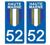 DECO-IDEES 2 Stickers pour Plaque d'immatriculation - 52 - Blason Haute Marne- Stickers Garanti 5 Ans