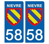 DECO-IDEES 2 Stickers pour Plaque d'immatriculation - 58 - Blason NIEVRE- Stickers Garanti 5 Ans
