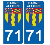 DECO-IDEES 2 Stickers pour Plaque d'immatriculation - 71 - Blason SAÔNE ET Loire- Stickers Garanti 5 Ans