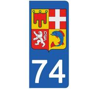 DECO-IDEES 2 Stickers pour Plaque d'immatriculation, 74 Haute-Savoie- Stickers Garanti 5 Ans