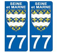 DECO-IDEES 2 Stickers pour Plaque d'immatriculation - 77 - Blason Seine ET Marne- Stickers Garanti 5 Ans