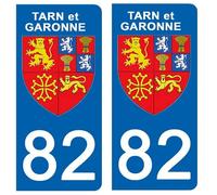DECO-IDEES 2 Stickers pour Plaque d'immatriculation - 82 - Blason TARN ET GARONNE- Stickers Garanti 5 Ans