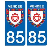 DECO-IDEES 2 Stickers pour Plaque d'immatriculation - 85 - Blason Vendee- Stickers Garanti 5 Ans