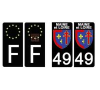 DECO-IDEES 49 Maine et Loire, Noir - Set de 4 Stickers pour Plaque immatriculation Auto - Stickers Garantis 5 Ans
