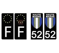 DECO-IDEES 52 Haute Marne, Noir - Set de 4 Stickers pour Plaque immatriculation Auto - Stickers Garantis 5 Ans