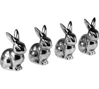 Déco lapin de Pâques argent Céramique assis 9cm 4er Set - Déco de Pâques Antique & Moderne