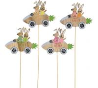 Déco lapin en voiture bois carotte Déco de Pâques fleurs 9×7,5cm 16 pcs