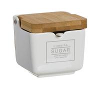 Deco Line Sucrier en céramique, Blanc avec Couvercle en Bois 8 cm