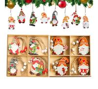 Deco Noel Sapin,24 Pièces Decoration Noel Bois,Deco Sapin De Noel en Bois à Suspendre,Deco Noel avec Boite,Rouge Ensemble De Decoration De Noel pour 8 Styles avec