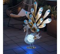 Déco Paon Couleur Cuivre + Pierres Décoratives Solaire LED Extérieur Lampe