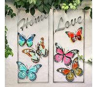 Déco papillons fer extérieur décoration murale jardin extérieur décoration de jardin métal pour extérieur, lettrage Home / Love, lxH 29,5 x 69,5 cm, lot de 2