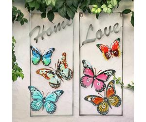 Déco papillons fer extérieur décoration murale jardin extérieur décoration de jardin métal pour extérieur, lettrage Home / Love, lxH 29,5 x 69,5 cm, lot de 2