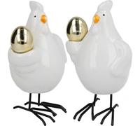 Déco poule avec œuf doré, figurine de Pâques en porcelaine, set de décoration de Pâques H12cm, lot de 2