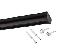 Deco-Raum Rail à rideaux sur mesure - En aluminium - Forme rectangulaire et plate - Fixation au plafond - Avec verrou de serrage - Noir - 130 cm - Rond
