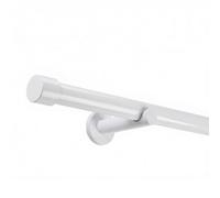 Deco-Raum Tringle à rideaux sur mesure 25 mm, supports muraux, style embout, blanc, fabriquée sur mesure, sans anneaux, 300 cm, divisée