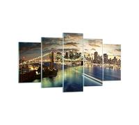 Deco Salon Amérique Architecture New York Moderne Impression sur Verre 160x85cm Image Tableau en Verre Decoration Murale Chambre Triptyque 5 parties Art Grand XXL Tableaux Decoratifs GEA160x85-0226