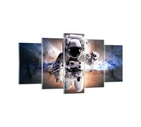 Deco Salon Astronaute Terre espace Moderne Impression sur Verre 160x85cm Image Tableau en Verre Decoration Murale Chambre Triptyque 5 parties Art Grand XXL Tableaux Decoratifs Muraux GEA160x85-2848