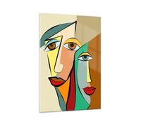 Deco Salon Facce Cubismo Astrazione Moderne Impression sur Verre 80x120cm Image Tableau en Verre Decoration Murale Chambre Cuisine Vertical Art Wall Grand Tableaux Decoratifs Muraux GPA80x120-6184