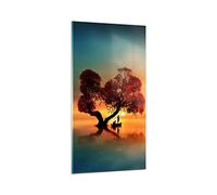 Deco Salon lago natura notte Moderne Impression sur Verre 65x120cm Image Tableau en Verre Decoration Murale Chambre Cuisine Vertical Art Wall Decor Grand Tableaux Decoratifs Muraux GPA65x120-3458