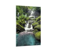 Deco Salon parco cascata acqua Moderne Impression sur Verre 80x120cm Image Tableau en Verre Decoration Murale Chambre Cuisine Vertical Art Wall Decor Grand Tableaux Decoratifs Muraux GPA80x120-3754