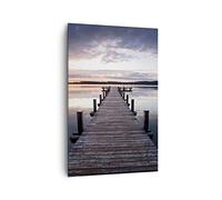 Deco Salon Passerelle Lac Coucher de soleil soir Moderne Impression sur Toile 80x120cm Image Tableau Decoration Murale Chambre Cuisine Vertical Art Wall Grand Tableaux Decoratifs Muraux PA80x120-2635