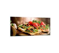 Deco Salon Pizza vegetariana italie nourriture Moderne Impression sur Verre 120x50cm Image Tableau en Verre Decoration Murale Chambre Panoramique Art Grand Tableaux Decoratifs Muraux GAB120x50-2540