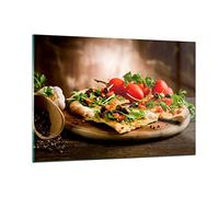 Deco Salon Pizza vegetariana italie nourriture Moderne Impression sur Verre 120x80cm Image Tableau en Verre Decoration Murale Chambre Horizontal Art Grand XXL Tableaux Decoratifs Muraux GAA120x80-2540