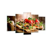 Deco Salon Pizza vegetariana italie nourriture Moderne Impression sur Verre 160x85cm Image Tableau en Verre Decoration Murale Triptyque 5 parties Art Grand XXL Tableaux Decoratifs GEA160x85-2540