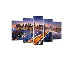 Deco Salon Usa america new york manhattan Moderne Impression sur Verre 160x85cm Image Tableau en Verre Decoration Murale Chambre Triptyque 5 parties Art Grand XXL Tableaux Decoratifs GEA160x85-2820